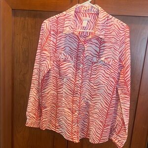 Chico's Coral-Red and White Zebra Print Blouse Size Small (0)